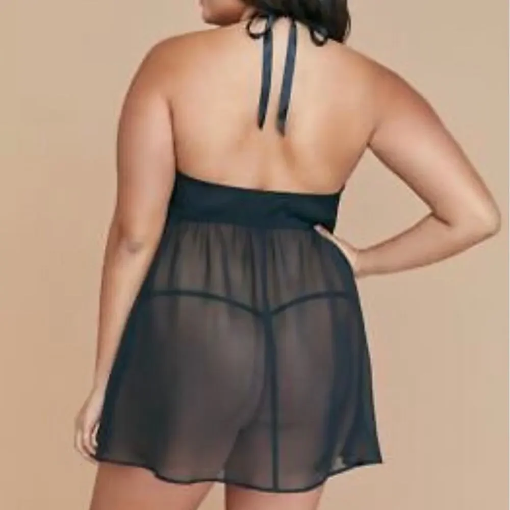 Cacique Lane Bryant Lace-Up Babydoll Lingerie Blue Black Plus Size 18/20